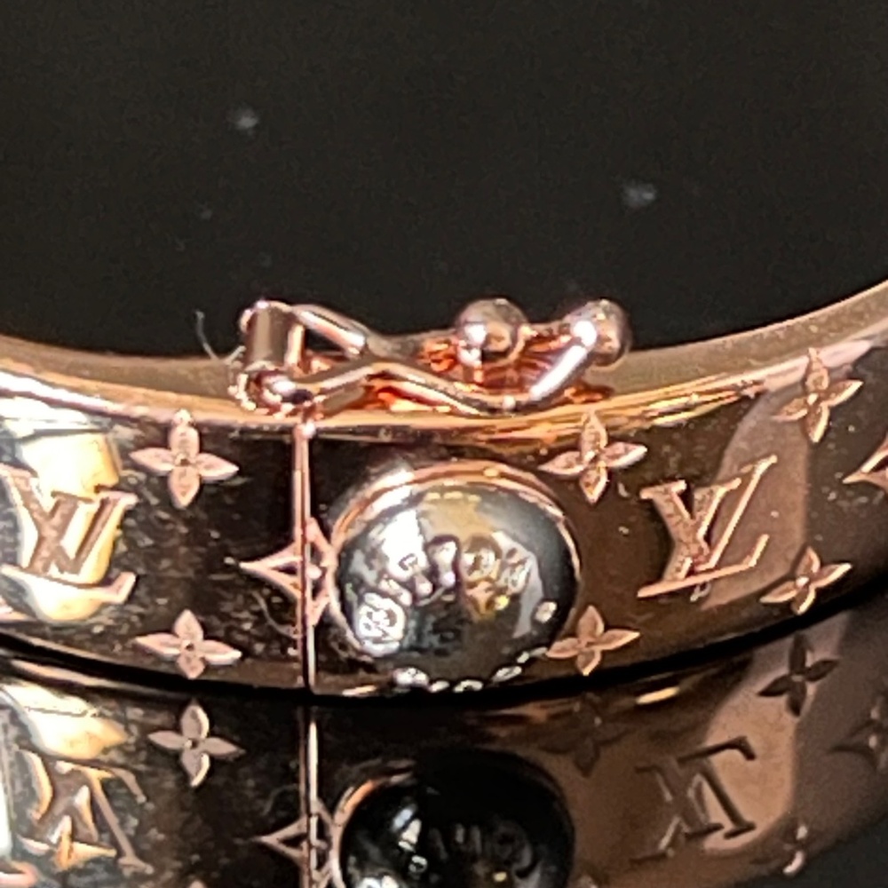 Louis Vuitton Monogram Hinged Bangle Bracelet Rose Gold Tone Size S - Picture 5 of 11